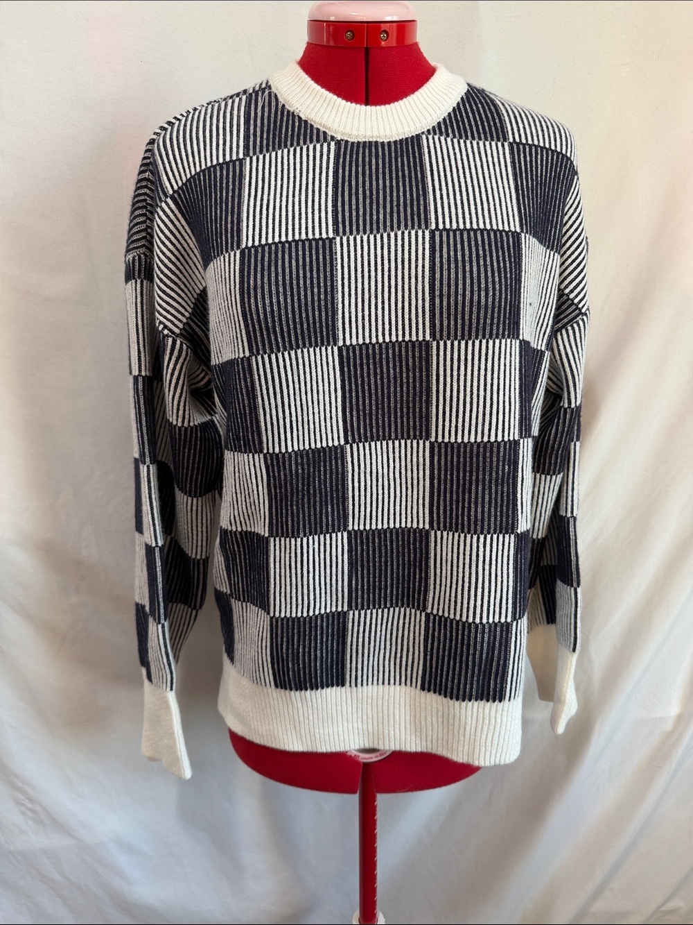 Classic Black & White Checker Crewneck Sweater